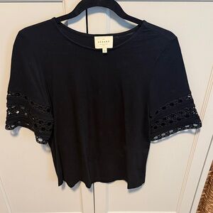 Sezane Black Lace Detail Short Sleeve Top
